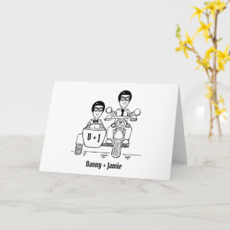 Two Grooms Biker Motorcycle and Sidecar Wedding Card