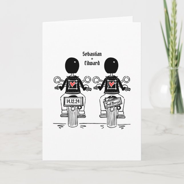 Two Grooms Biker Motorcycle Evening Wedding Invitation (Front)