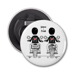Two Grooms Biker Motorcycle Wedding Favor Bottle Opener