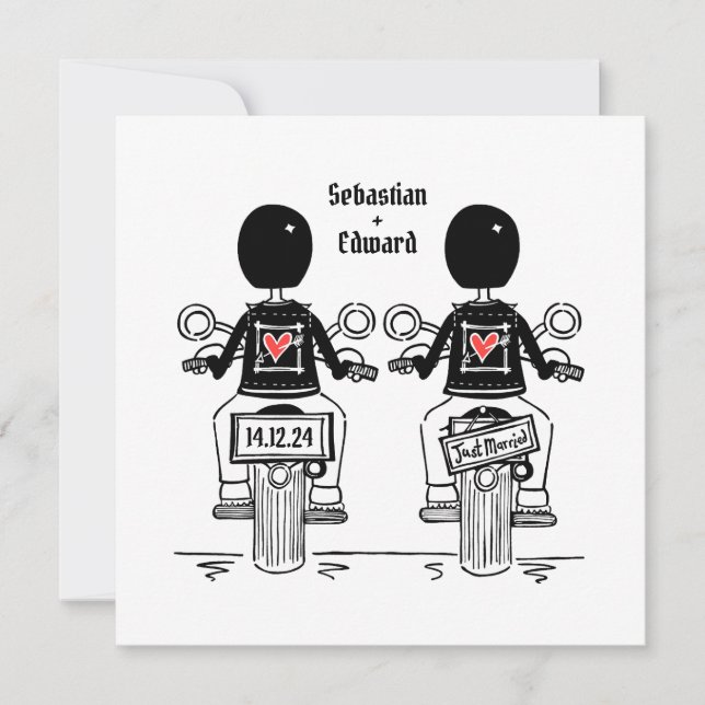 Two Grooms Biker Motorcycle Wedding Invitation (Front)