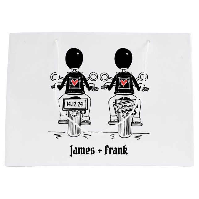 Two Grooms Biker Motorcycle Wedding Large Gift Bag (Front)