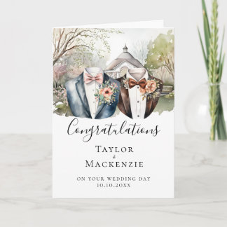 Two Grooms Garden Congratulations on Wedding Day Card
