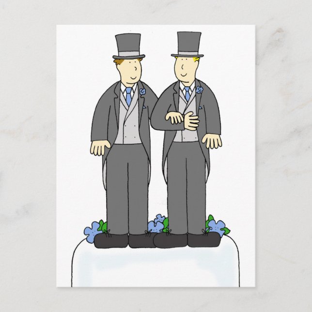 Two Grooms Gay Marriage Congratulations Postcard (Front)