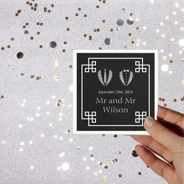 Two Grooms Gay Tuxedo Wedding Dinner Cocktail Napkin (Creator Uploaded)