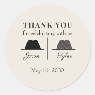 Two Grooms Gay Wedding Thank You Classic Round Sticker