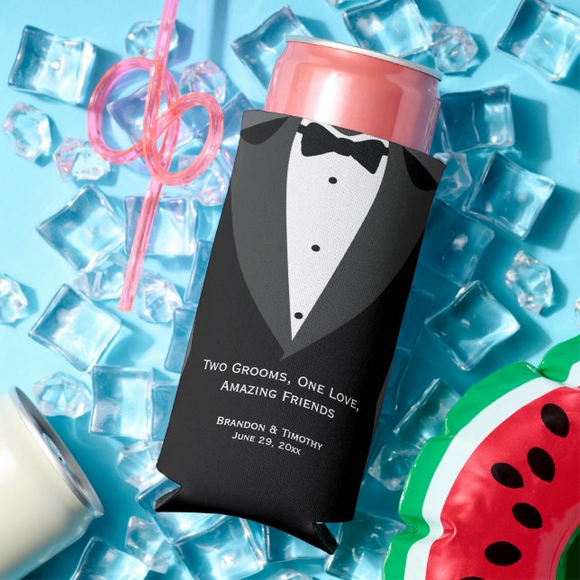 Two Grooms Groomsmen Gifts Seltzer Can Cooler (In Situ Summer)