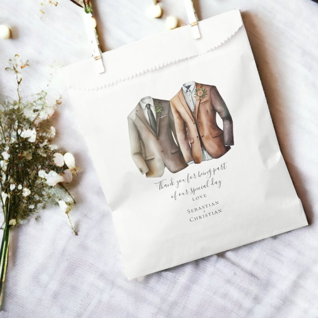 Two Grooms in Suits Personalised Gay Wedding Favour Bags (Two Grooms in Suits Personalized Gay Wedding Favor Bags from Ricaso)