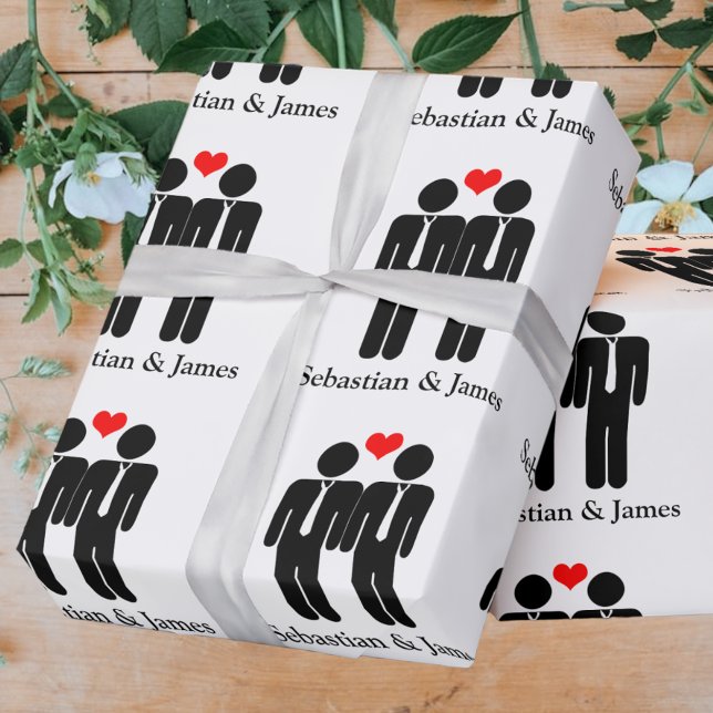 Two Grooms In Ties Wedding Customisable Wrapping Paper (Creator Uploaded)