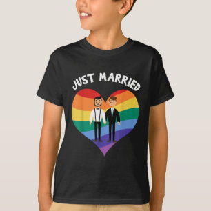 Two Grooms Just Married Gay Wedding Party Tee Lgbt