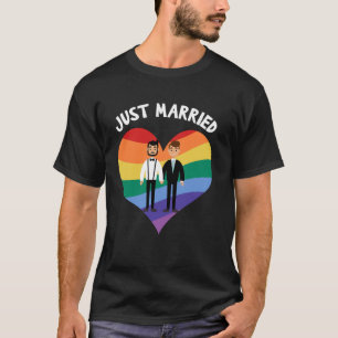 Two Grooms Just Married Gay Wedding Party Tee LGBT
