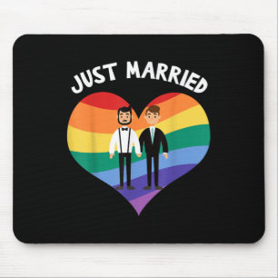 Two Grooms Just Married Gay Wedding Party Tee Lgbt Mouse Pad