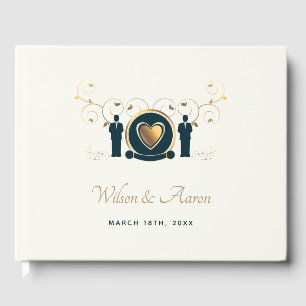Two Grooms Male Wedding Cream Blue LGBTQ Guest Book