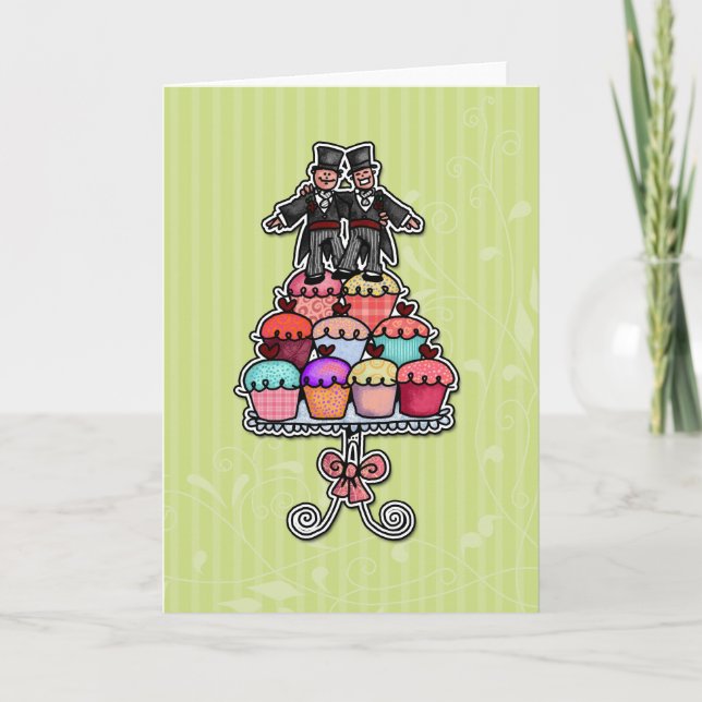 Two Grooms on Cupcakes Card (Front)
