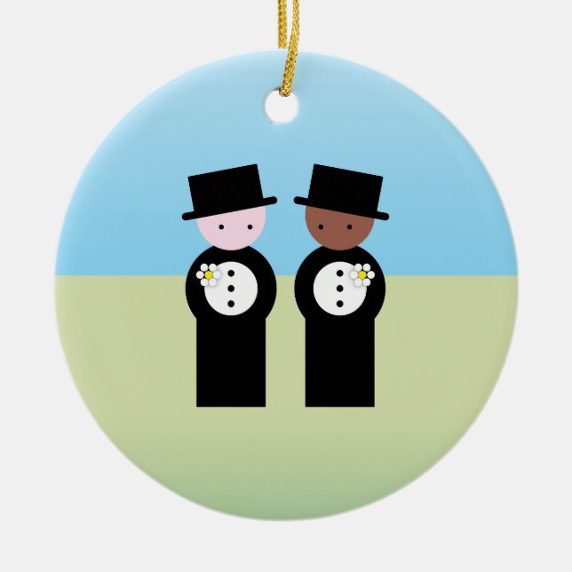 Two grooms one caucasian ceramic tree decoration (Front)