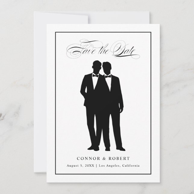 Two Grooms Silhouettes Save the Date (Front)