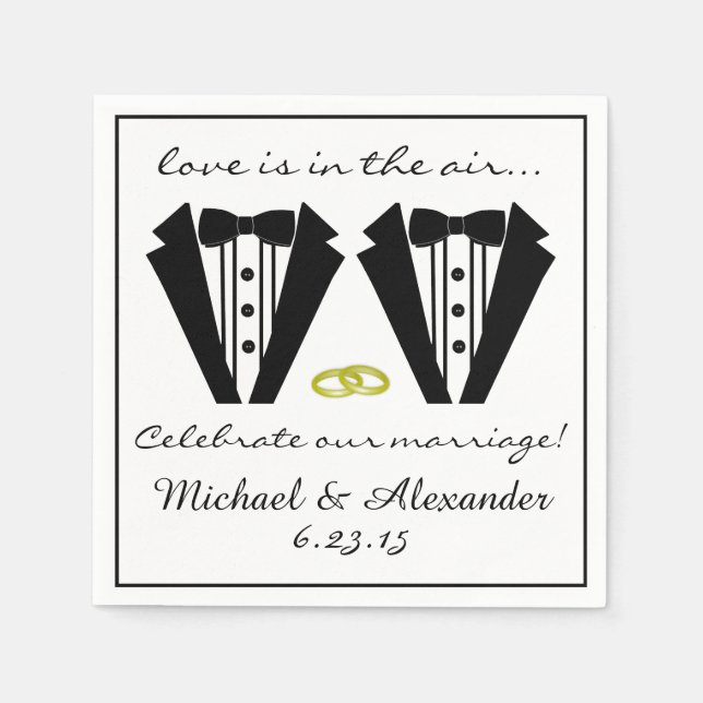 Two Grooms-Tuxedo Wedding Napkin (Front)