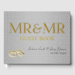 Two Grooms Wedding Day Mr & Mr in Gold and Silver Guest Book
