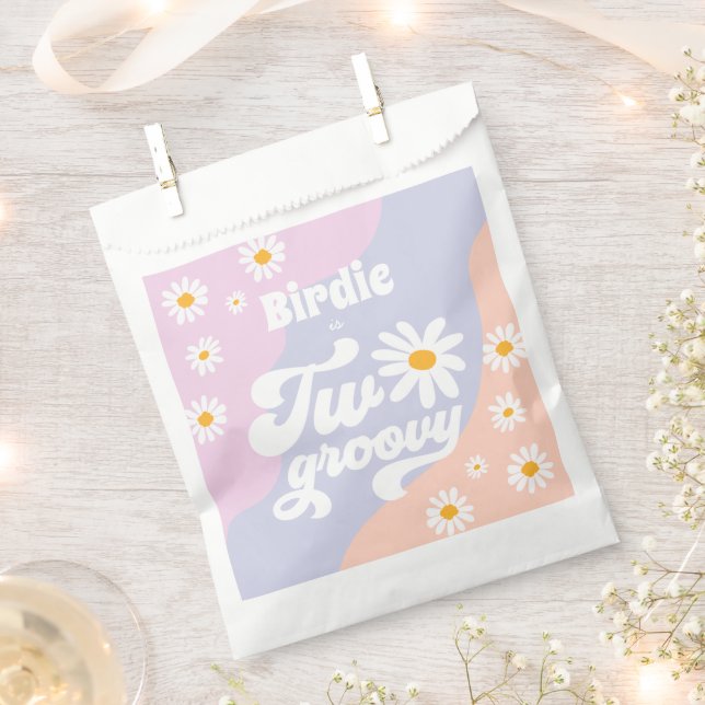 Two Groovy 2nd Birthday Party Boho Retro Daisy Favour Bags (Clipped)