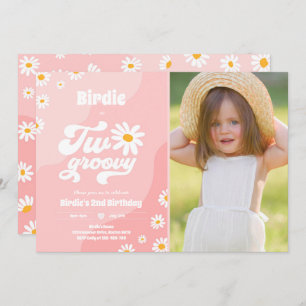 Two Groovy 2nd Birthday Party Boho Retro Daisy Invitation