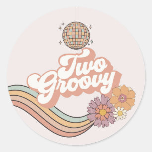 Two Groovy 2nd birthday party Classic Round Sticker