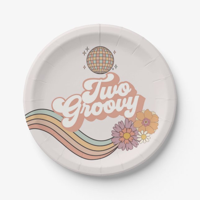 Two Groovy 2nd birthday party Paper Plate (Front)