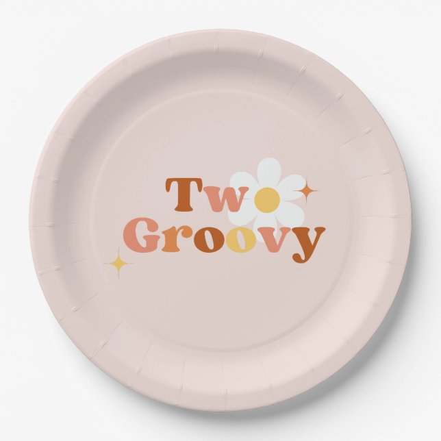 Two Groovy 2nd Birthday Party Paper Plate (Front)