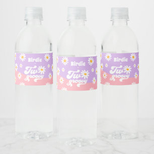 Two Groovy 2nd Birthday Party Retro Daisy Party Water Bottle Label