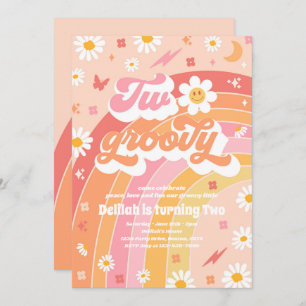 Two Groovy 2nd Birthday Peace Love Party Rainbow Invitation