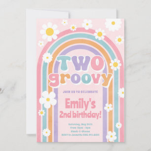 Two Groovy 2nd Retro Birthday Party Invitation