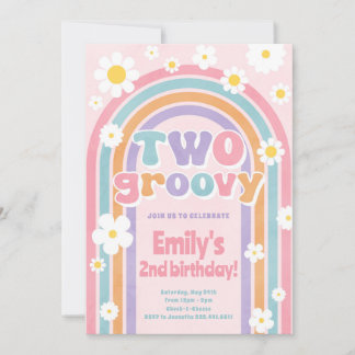 Two Groovy 2nd Retro Birthday Party Invitation