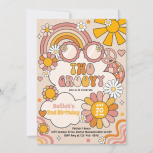 Two Groovy 70s Flower Power Rainbow Birthday Party Invitation