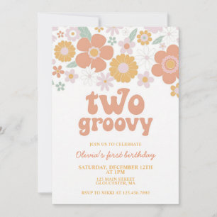 Two Groovy 70s Retro Daisy Second Birthday Invitation
