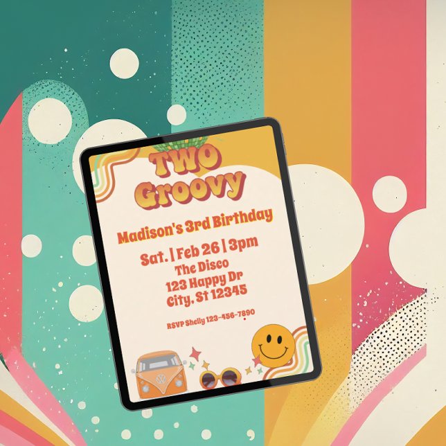 TWO Groovy, 70s style 2nd Birthday Invitation (Creator Uploaded)