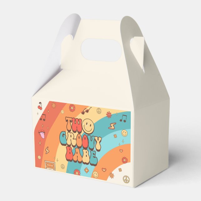 Two Groovy Babe Retro Rainbow 2nd Birthday Party Favour Box (Front Side)