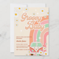 Two Groovy baby shower Pink Daisy Rainbow Van  