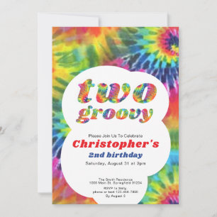 Two Groovy Birthday Retro Rainbow Tie Dye Hippie Invitation