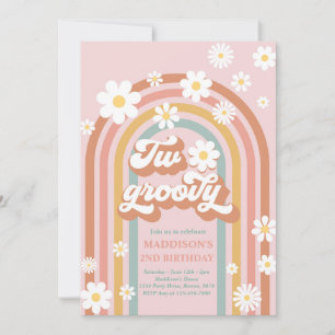 Two Groovy Boho Daisy Rainbow 2nd Birthday Party Invitation