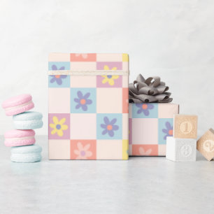 Two Groovy Boho Retro Chequered Pattern Wrapping Paper