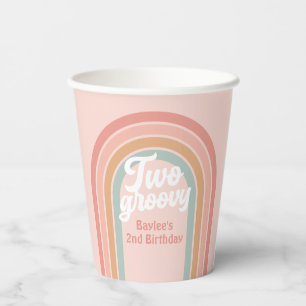 Two Groovy Boho Retro Daisy 2nd Birthday Party Paper Cups