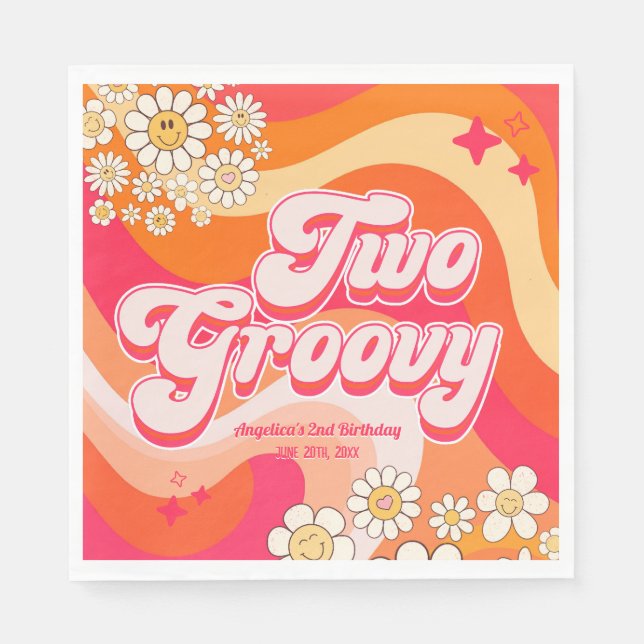 Two Groovy Colourful Girly Birthday  Napkin (Front)