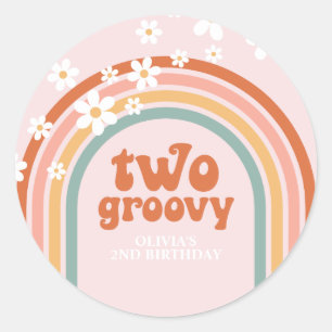 Two Groovy daisy boho floral rainbow 2nd birthday Classic Round Sticker