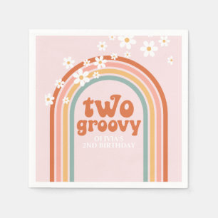 Two Groovy daisy boho floral rainbow 2nd birthday Napkin