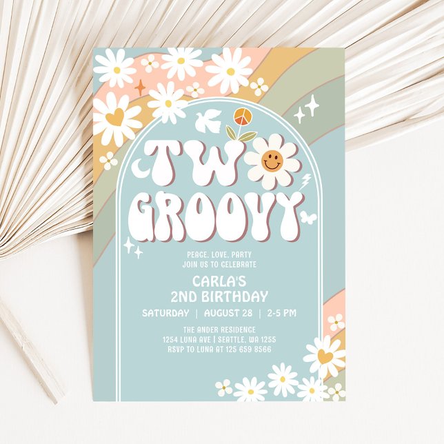 Two Groovy Daisy Hippie 2nd Retro Birthday Invitation (Creator Uploaded)