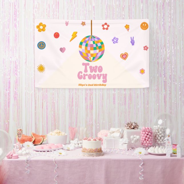 Two Groovy Disco Ball 2nd Birthday Party Banner (Party)