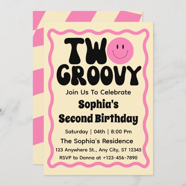 Two Groovy Girl 2nd Birthday  Invitation (Front/Back)
