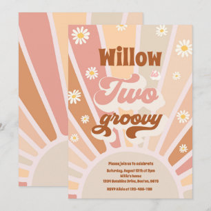 Two Groovy Hippie 2nd Birthday Sunshine Daisy Invitation