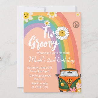 Two groovy invitation, daisy birthday invitation, invitation