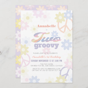 Two Groovy Pastel Colour Daisy 2nd Birthday Invitation