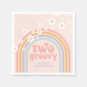 two Groovy Pastel rainbow 2ND birthday Napkin