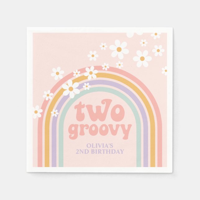 two Groovy Pastel rainbow 2ND birthday Napkin (Front)